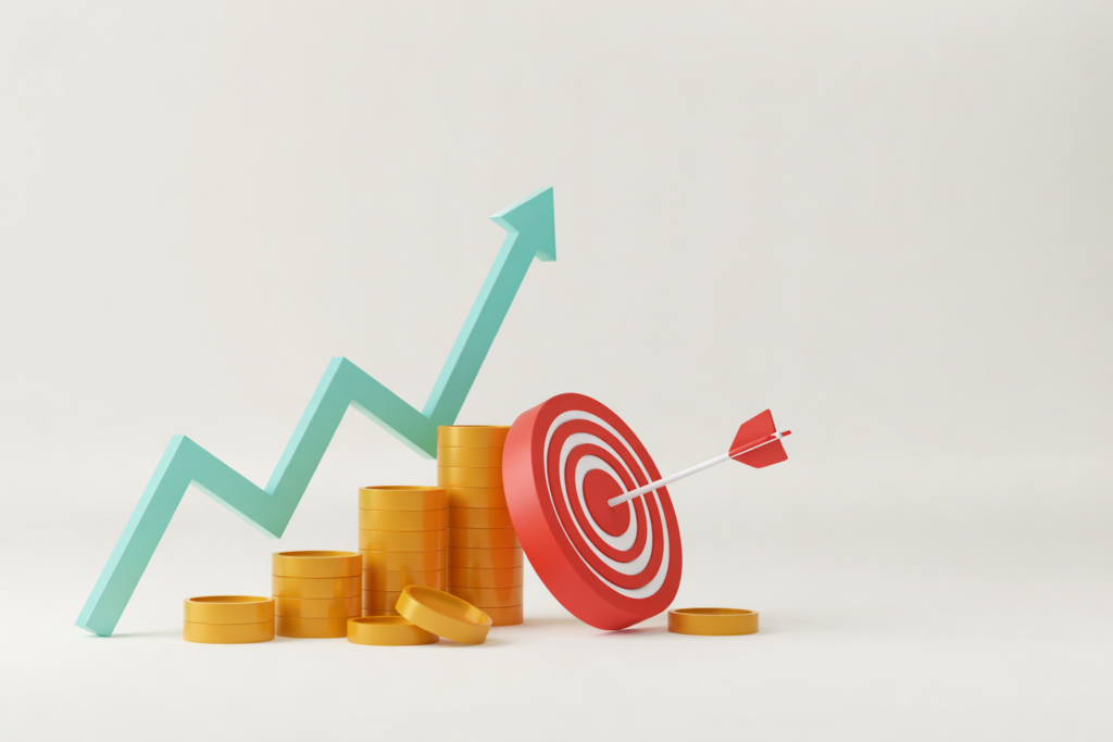 picture showing growth with an arrow and precision with a dart