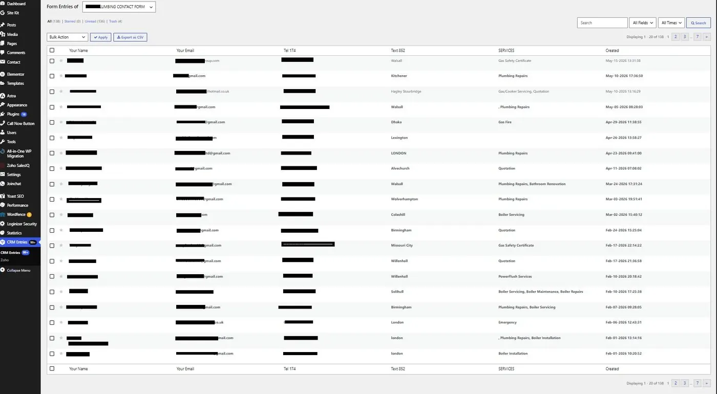 After: CRM contact entries organised in the system