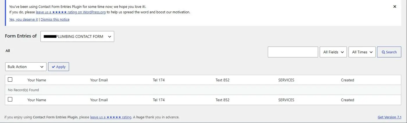 Before: CRM contact form entries